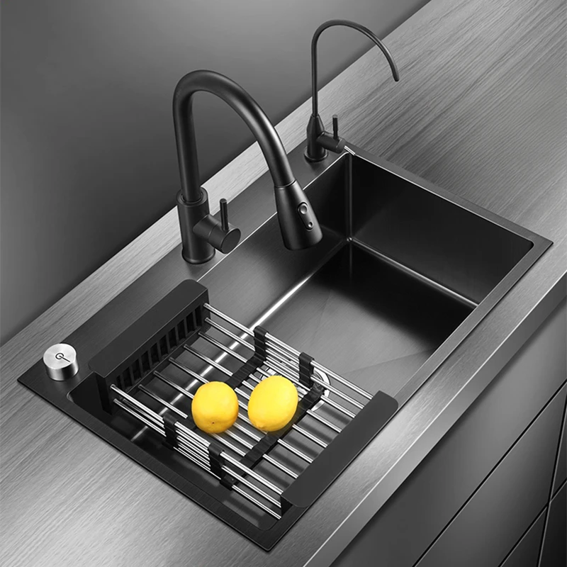 Controlled Drainage 304 Stainless Steel Kitchen Sink Topmount Single Bowl Dark-Gray Wash Basin With Drain Accessories
Controlled Drainage 304 Stainless Steel Kitchen Sink Topmount Single Bowl Dark-Gray Wash Basin With Drain Accessories