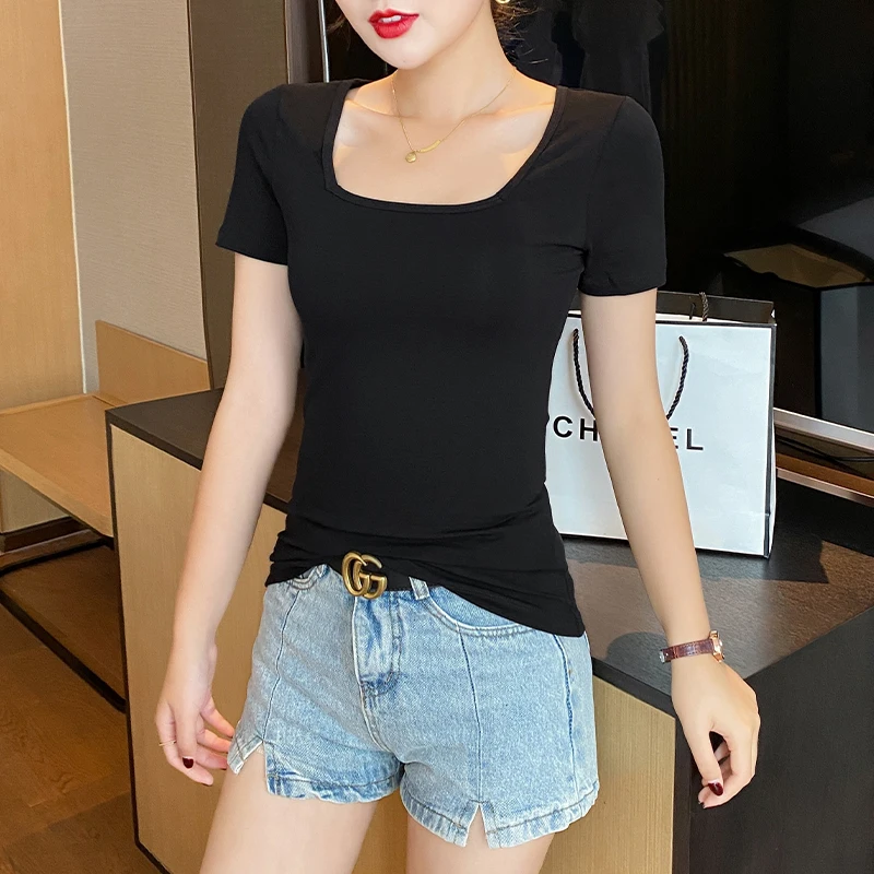 Breathable Cotton Women Tee Basic Short Sleeve Square Neckline Casual Solid Color Everyday T-Shirt
Breathable Cotton Women Tee Basic Short Sleeve Square Neckline Casual Solid Color Everyday T-Shirt
