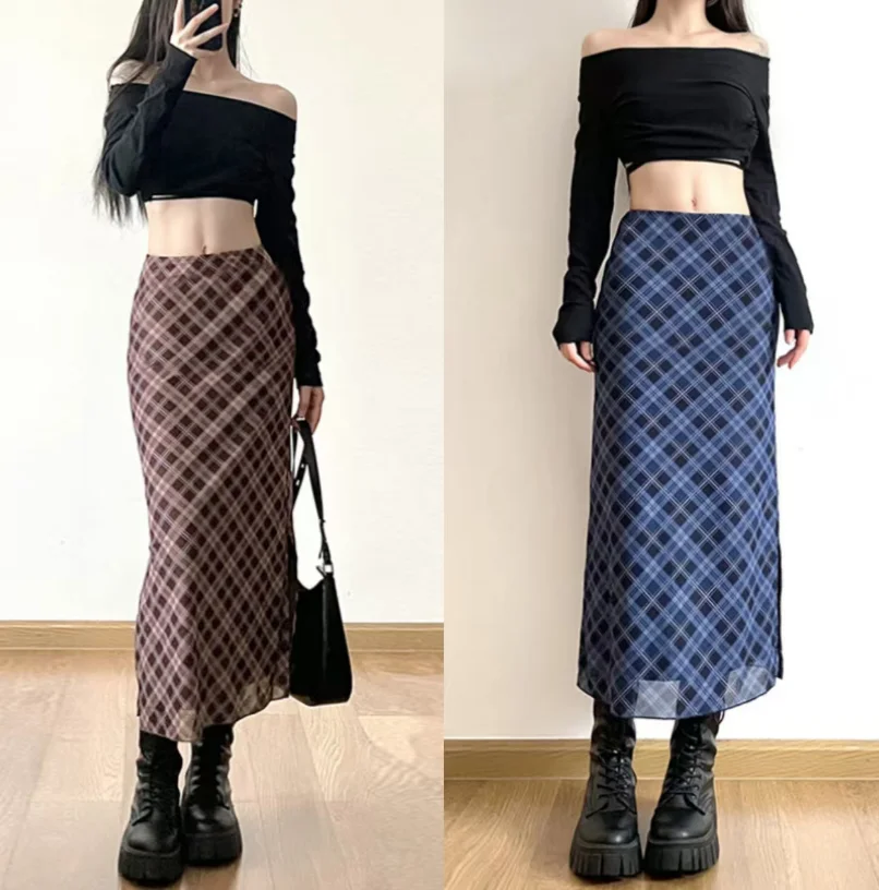 New college style retro plaid print versatile women's long skirt slim fit high waist slimming temperament slit skirt
New college style retro plaid print versatile women's long skirt slim fit high waist slimming temperament slit skirt