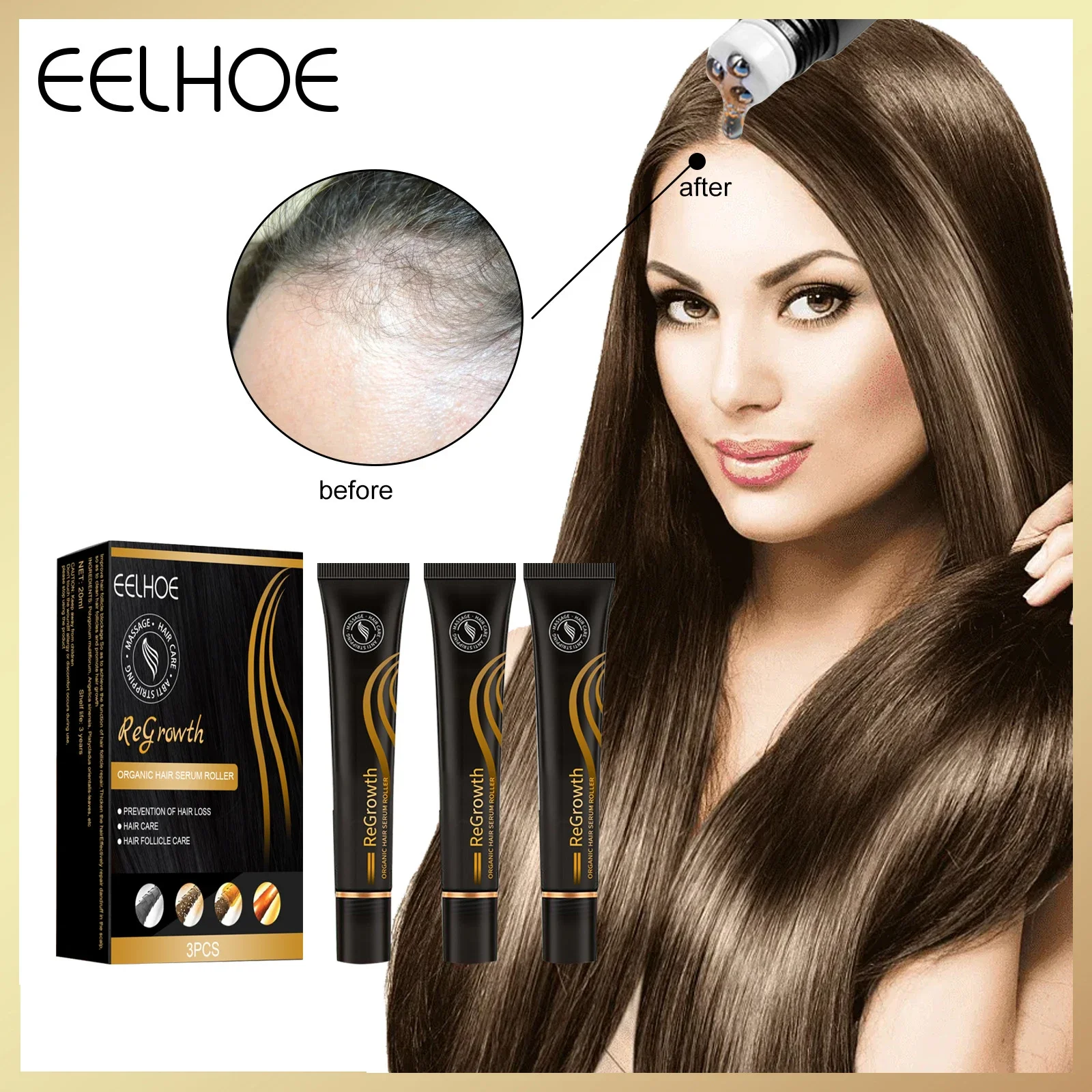 Regrowth Organic Hair Serum Roller Set Biotin Hair Growth Serum Triple Roll-On Massager Growth Essence For All Hair Types
Regrowth Organic Hair Serum Roller Set Biotin Hair Growth Serum Triple Roll-On Massager Growth Essence For All Hair Types