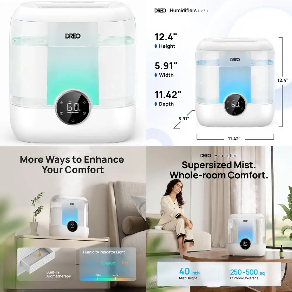 Top Fill 6L Humidifier with 60H Operation, Ultra Quiet 28 dB, Ideal for Large Rooms, Nurseries, Plants, and Night Light
Top Fill 6L Humidifier with 60H Operation, Ultra Quiet 28 dB, Ideal for Large Rooms, Nurseries, Plants, and Night Light