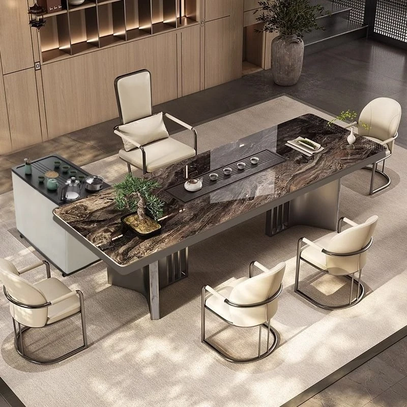 Modern light luxury rock slab tea table and chair combination, office tea table and kettle integrated
Modern light luxury rock slab tea table and chair combination, office tea table and kettle integrated