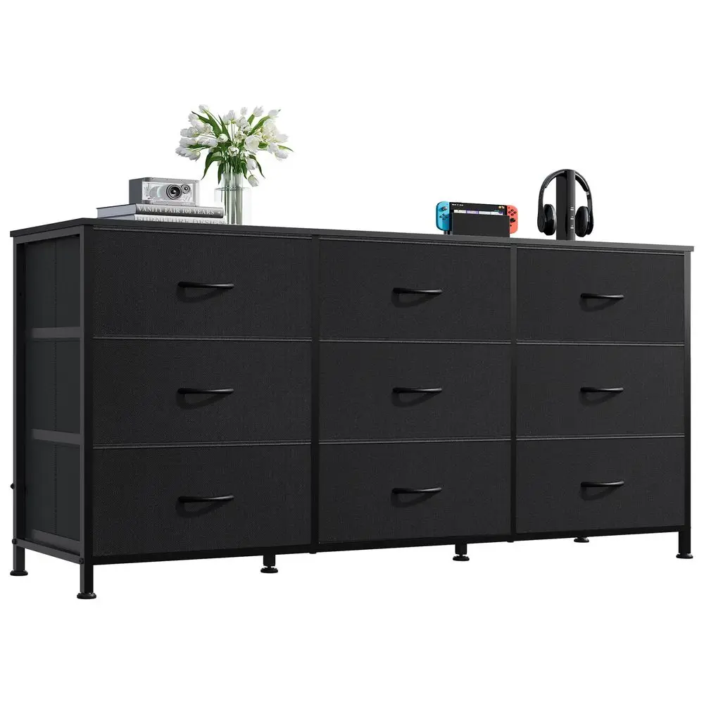 47W Dresser for Bedroom, Black Dresser TV Stand for 45, 50, 55 inch TV, Wide Chest of Drawers with 9 Drawer, Large Entertainmen
47W Dresser for Bedroom, Black Dresser TV Stand for 45, 50, 55 inch TV, Wide Chest of Drawers with 9 Drawer, Large Entertainmen