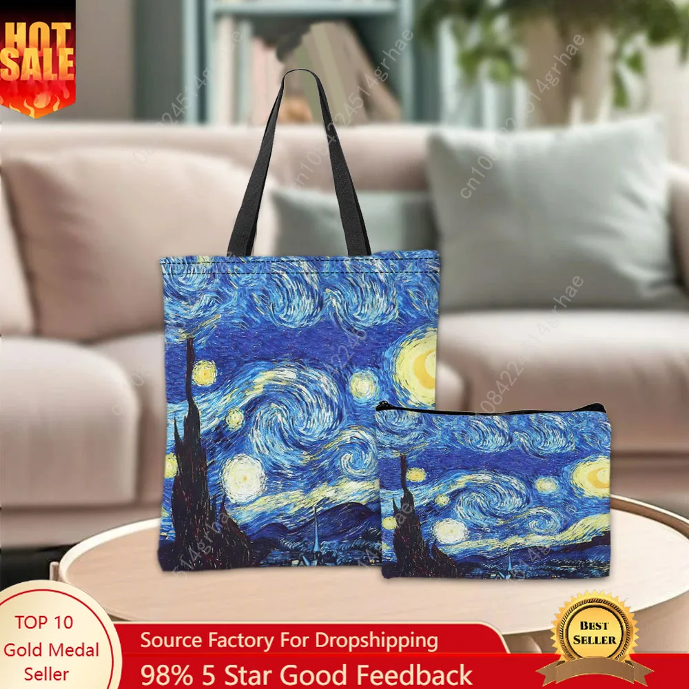 Van Gogh Series Tote Bag Cosmetic Pouch Oil Painting Starry Night Sunflower Travel Handbag Practical Combination Shopping Bags
Van Gogh Series Tote Bag Cosmetic Pouch Oil Painting Starry Night Sunflower Travel Handbag Practical Combination Shopping Bags