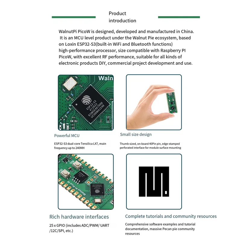 1 Piece For Walnut Pi Picow Espressif ESP32-S3 Development Board 2.4G Wifi 802.11 B/G/N Bluetooth 5 PCB For Raspberry Pi Pico
1 Piece For Walnut Pi Picow Espressif ESP32-S3 Development Board 2.4G Wifi 802.11 B/G/N Bluetooth 5 PCB For Raspberry Pi Pico