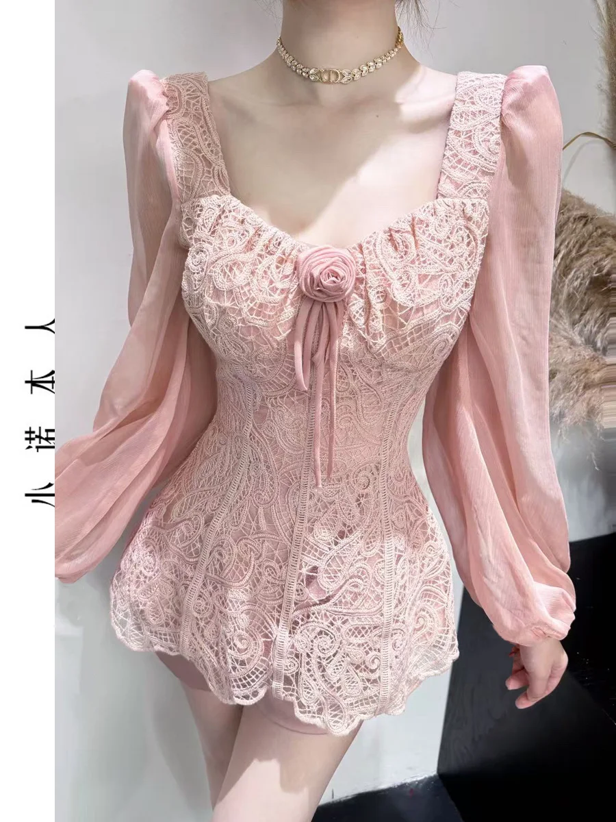 Pure Desire Lace Dress Square Collar Slim Fit Puffy Skirt Waist Cinching Short Dress Long Sleeve Invisible Zipper Back
Pure Desire Lace Dress Square Collar Slim Fit Puffy Skirt Waist Cinching Short Dress Long Sleeve Invisible Zipper Back