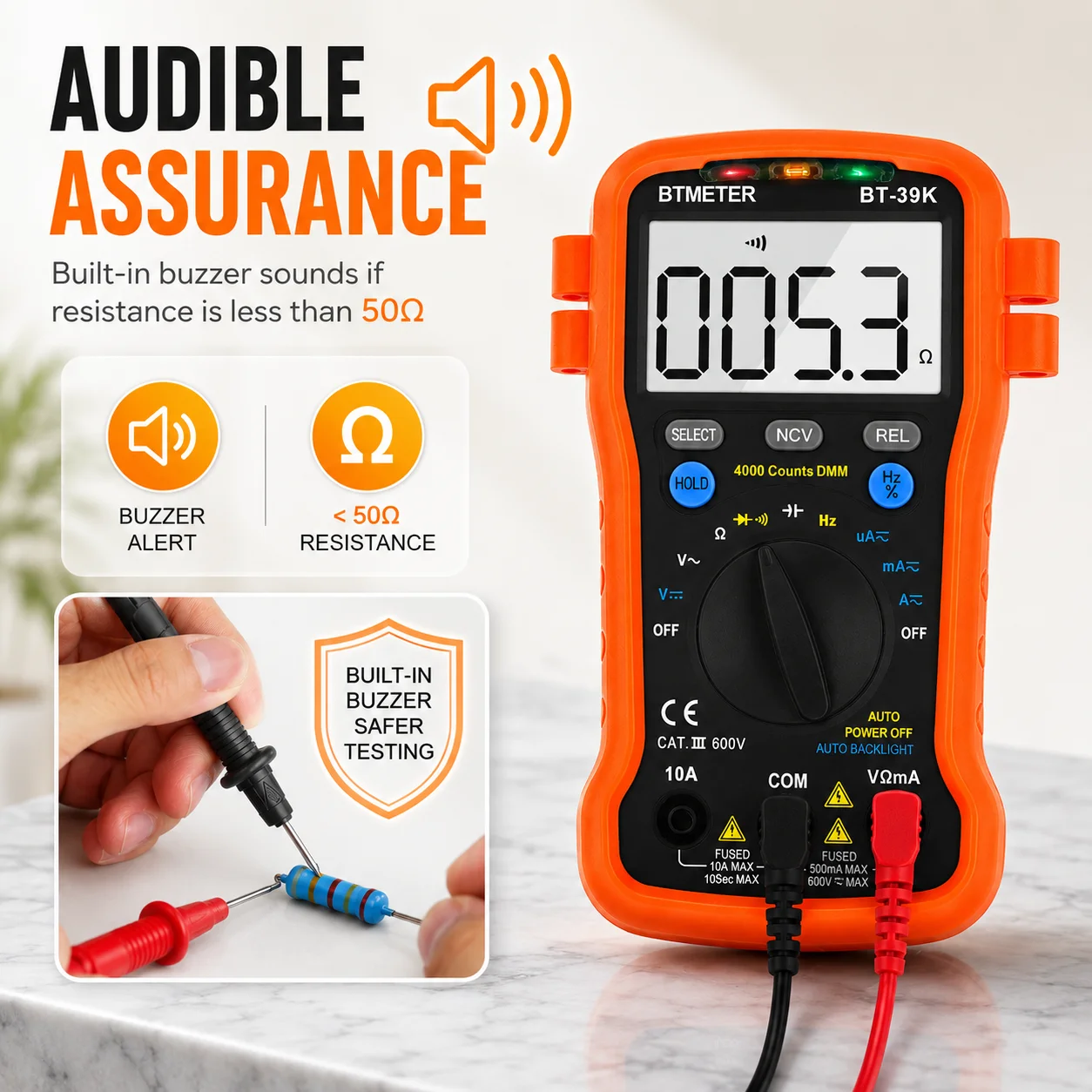 4000 Counts Auto Ranging Digital Multimeter NCV Auto Backlight AC DC Voltage Current Resistance Capacitance Tester for DIY
4000 Counts Auto Ranging Digital Multimeter NCV Auto Backlight AC DC Voltage Current Resistance Capacitance Tester for DIY