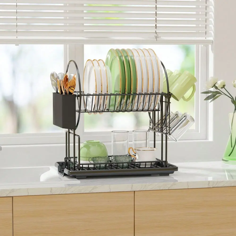 Tier Stainless Steel Dish Drying Rack, Black Color, With Cutlery Holder Drip Tray
Tier Stainless Steel Dish Drying Rack, Black Color, With Cutlery Holder Drip Tray