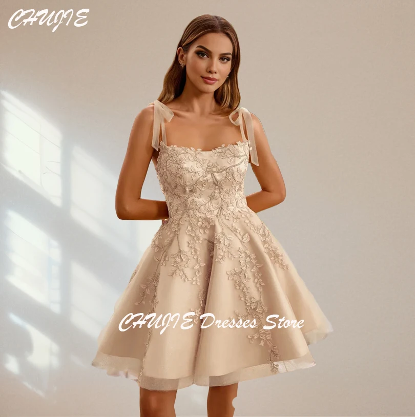 Champagne Appliques Graduation Dress A Line Pleat Mini Customized Cocktail Dresses Homecoming Dress Short Wedding Prom Gowns 
Champagne Appliques Graduation Dress A Line Pleat Mini Customized Cocktail Dresses Homecoming Dress Short Wedding Prom Gowns