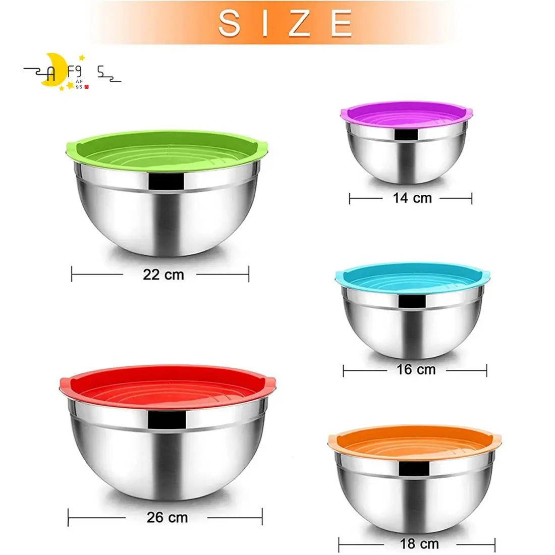 AF95-5 Pieces Mixing Bowl,Stainless Steel Salad Bowl Stackable Serving Bowl With Airtight Lids For Kitchen Cooking Baking,Etc
AF95-5 Pieces Mixing Bowl,Stainless Steel Salad Bowl Stackable Serving Bowl With Airtight Lids For Kitchen Cooking Baking,Etc
