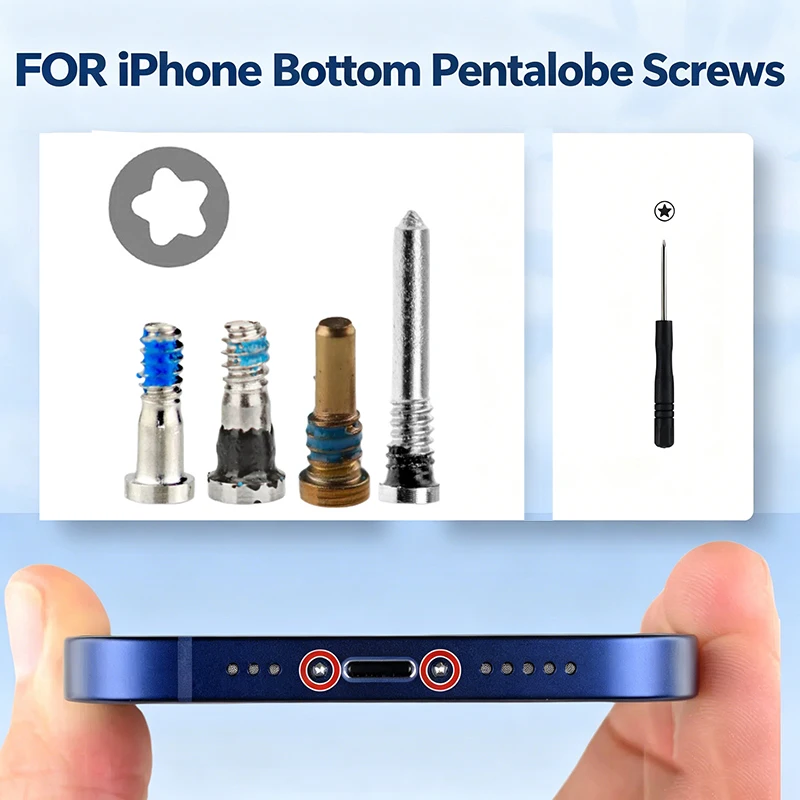 2Pcs Pentalobe Bottom Screw For iPhone 5 5S 6 6S 7 8 Plus X 11 12 13 Pro Five Star Dock Connector Back Cover Replacement Repair
2Pcs Pentalobe Bottom Screw For iPhone 5 5S 6 6S 7 8 Plus X 11 12 13 Pro Five Star Dock Connector Back Cover Replacement Repair