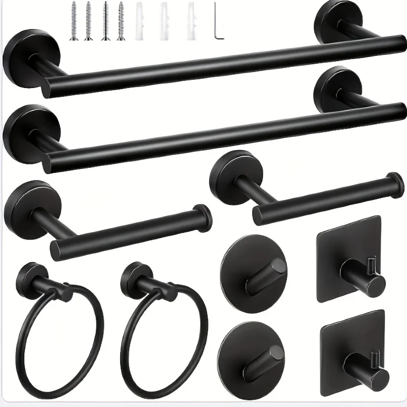 Matte Black Bathroom Accessories, Bathroom Hardware Set, SUS304 Stainless Steel Bathroom Towel Bar Set with 24 Inch Towel Holder, 2 Towel Hooks, Toilet Paper Holder, Towel Ring
Matte Black Bathroom Accessories, Bathroom Hardware Set, SUS304 Stainless Steel Bathroom Towel Bar Set with 24 Inch Towel Holder, 2 Towel Hooks, Toilet Paper Holder, Towel Ring