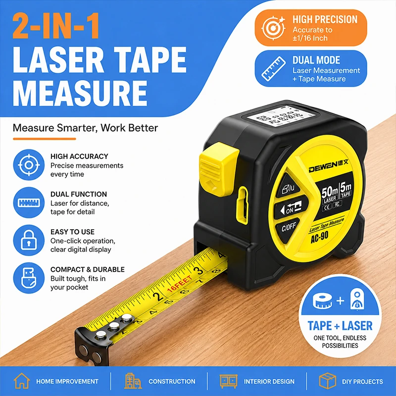 2-in-1 Laser Distance Measure Tape High Precision Digital Measuring Tool Shockproof Rubber Coated Laser Ruler
2-in-1 Laser Distance Measure Tape High Precision Digital Measuring Tool Shockproof Rubber Coated Laser Ruler
