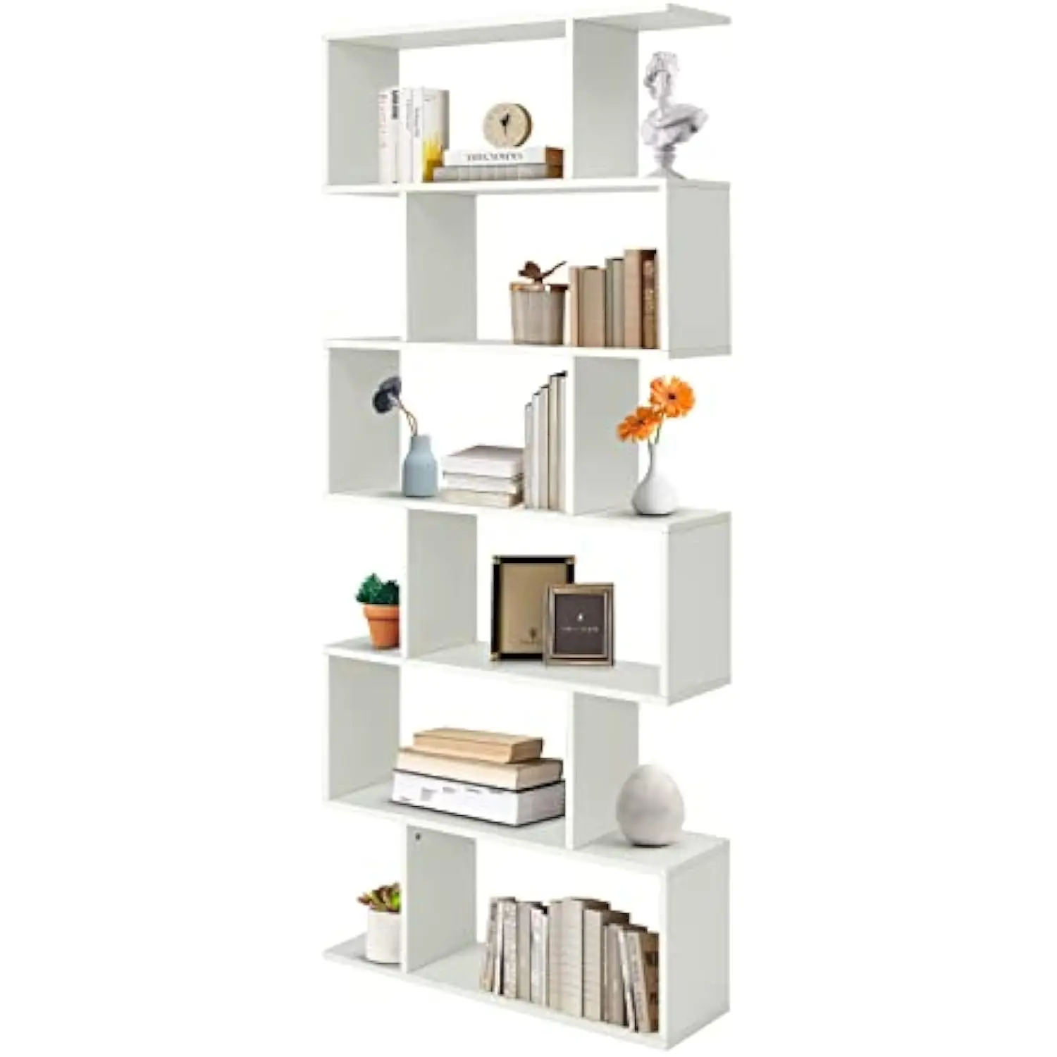 Geometric Bookcase White, S-Shaped Wooden Bookshelf, 6-Tier Modern Freestanding Decorative Storage Display Shelves for Bedroom
Geometric Bookcase White, S-Shaped Wooden Bookshelf, 6-Tier Modern Freestanding Decorative Storage Display Shelves for Bedroom