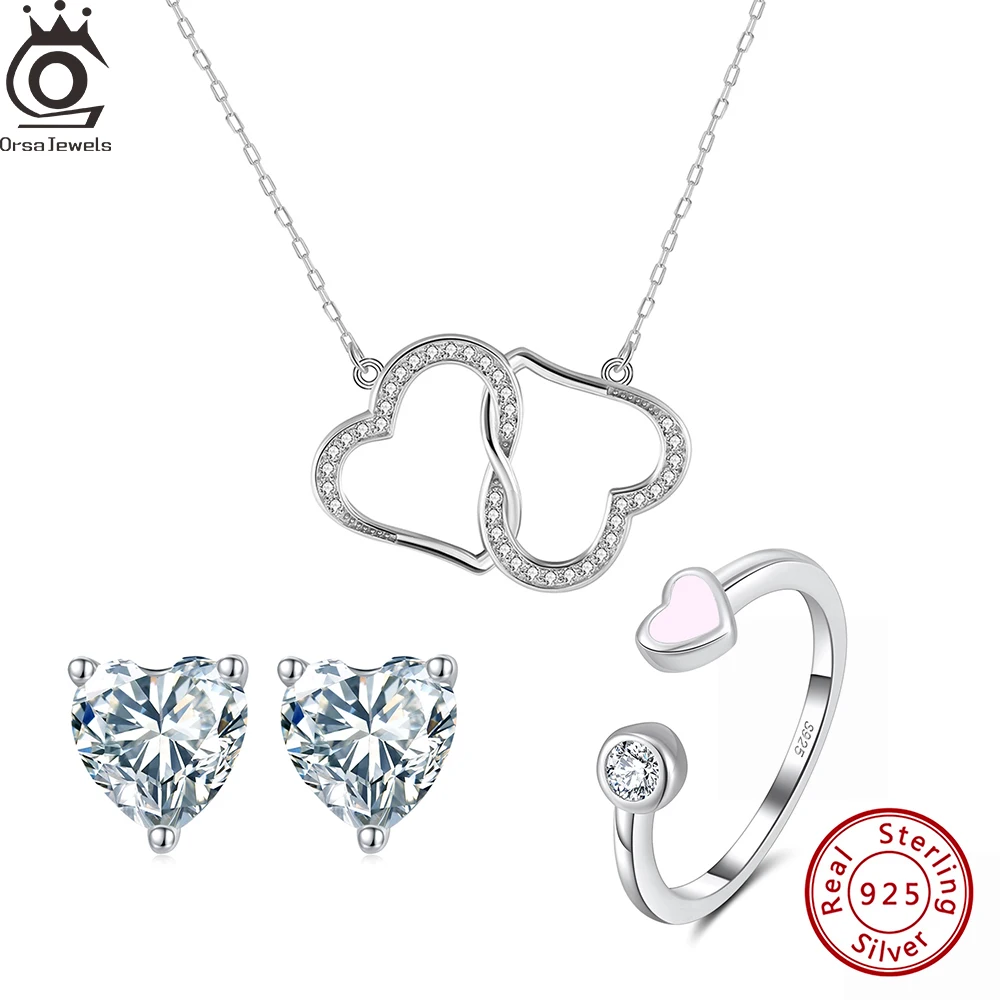 ORSA JEWELS Heart Zircon 925 Silver Jewelry Sets Elegant Open Ring Earrings Necklace Wedding CZ Bridal Engagement Accessories
ORSA JEWELS Heart Zircon 925 Silver Jewelry Sets Elegant Open Ring Earrings Necklace Wedding CZ Bridal Engagement Accessories