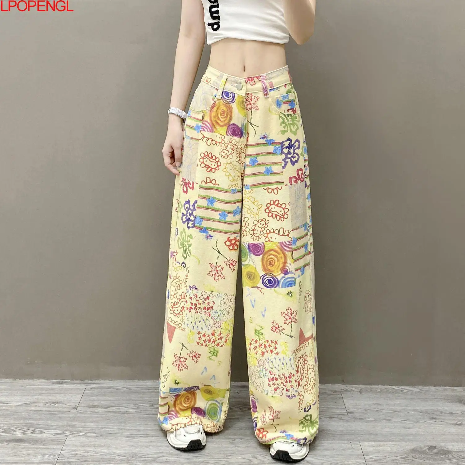 Повседневные джинсы с принтом, женские новые свободные брюки с высокой талией, универсальные прямые широкие брюки для мытья полов
Повседневные джинсы с принтом, женские новые свободные брюки с высокой талией, универсальные прямые широкие брюки для мытья полов