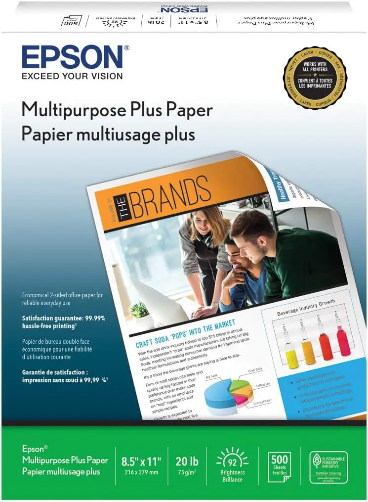 Multipurpose Paper 8.5x11 500 Sheets for Laser & Inkjet Printers
Multipurpose Paper 8.5x11 500 Sheets for Laser & Inkjet Printers