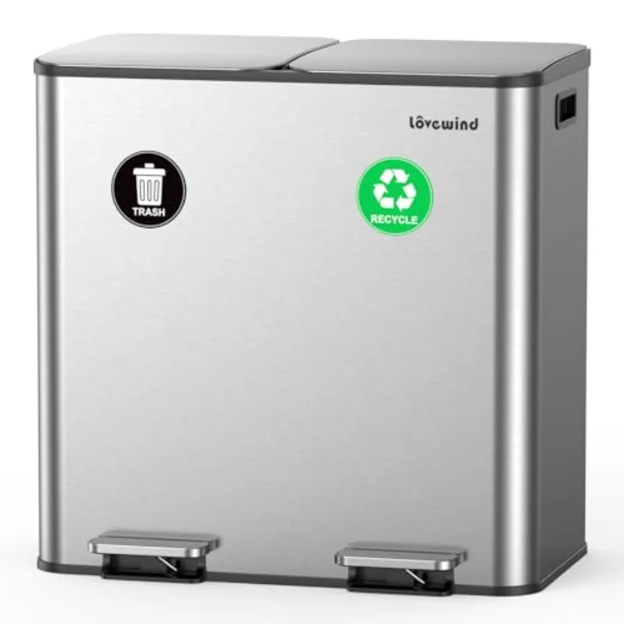 Kitchen Dual Compartment Trash Can 2 x 10.5 Gallon 2 x 40 L Stainless Steel Step Bin with Soft-Close Lid Silver Recycling Garba
Kitchen Dual Compartment Trash Can 2 x 10.5 Gallon 2 x 40 L Stainless Steel Step Bin with Soft-Close Lid Silver Recycling Garba