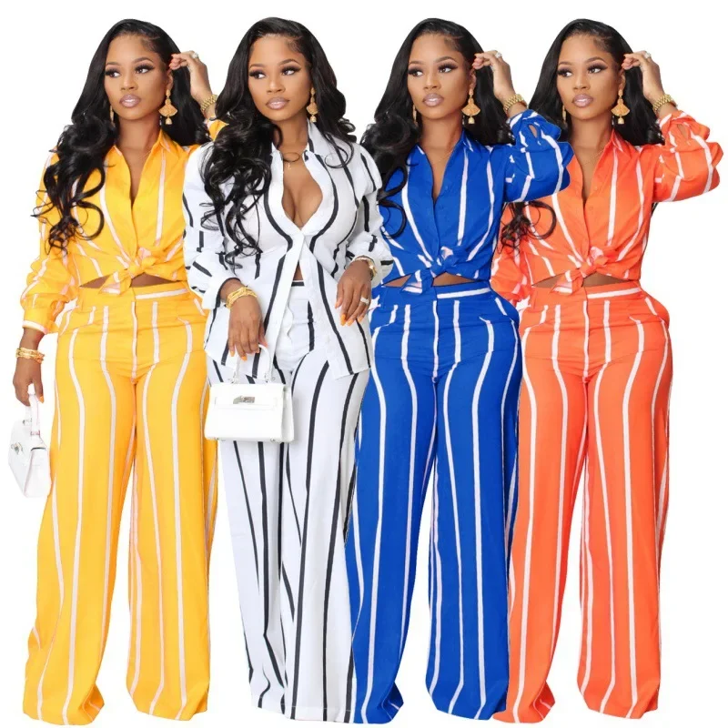 Women's Printed Striped Shirt Long Sleeve Loose Straight Wide Leg Pants 2pcs Clothes Set
Women's Printed Striped Shirt Long Sleeve Loose Straight Wide Leg Pants 2pcs Clothes Set