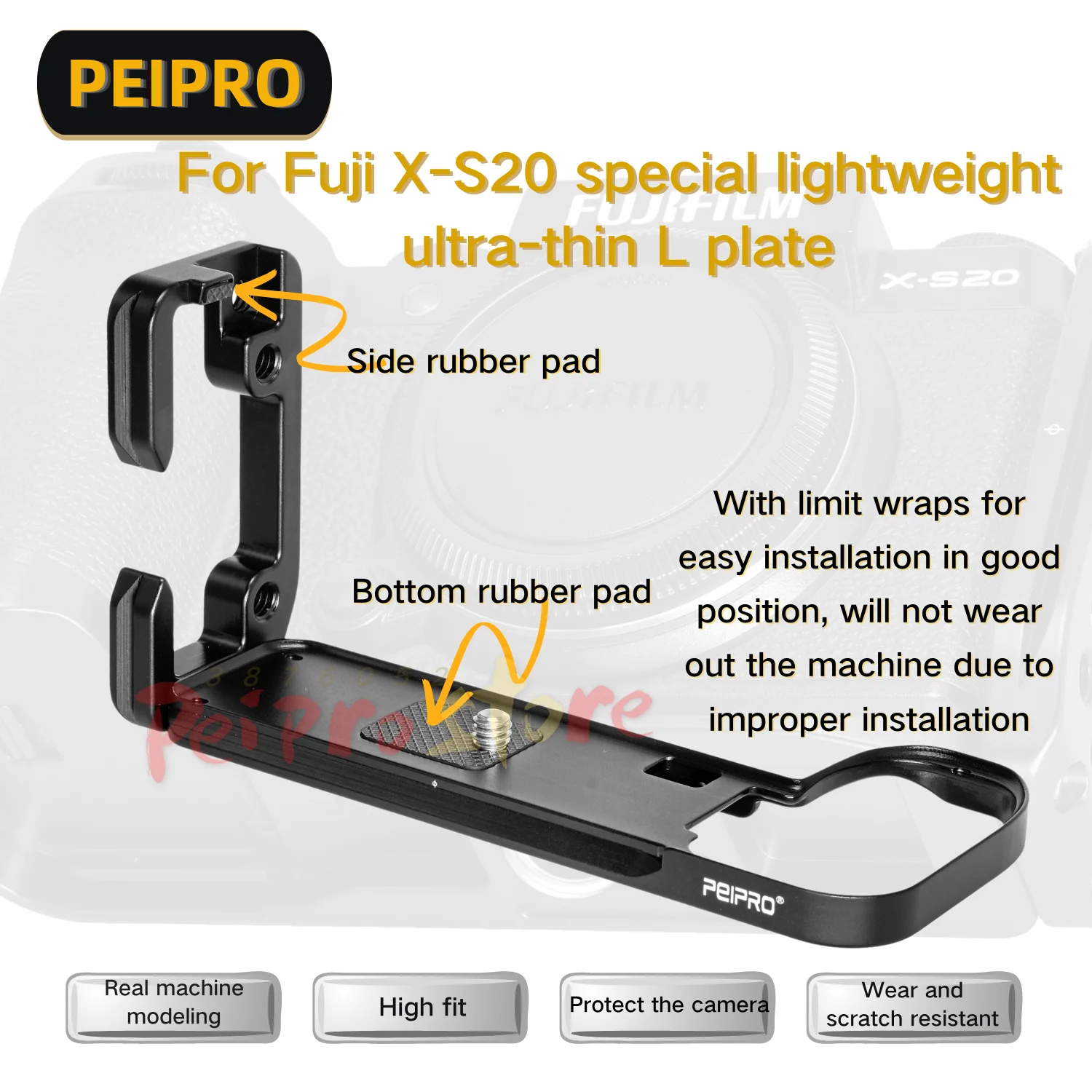 PEIPRO X-S20 quick Release L-plate bracket Quick Realease Baseplate camera Hand Grip for Fujifilm X-S20 cameras 
PEIPRO X-S20 quick Release L-plate bracket Quick Realease Baseplate camera Hand Grip for Fujifilm X-S20 cameras