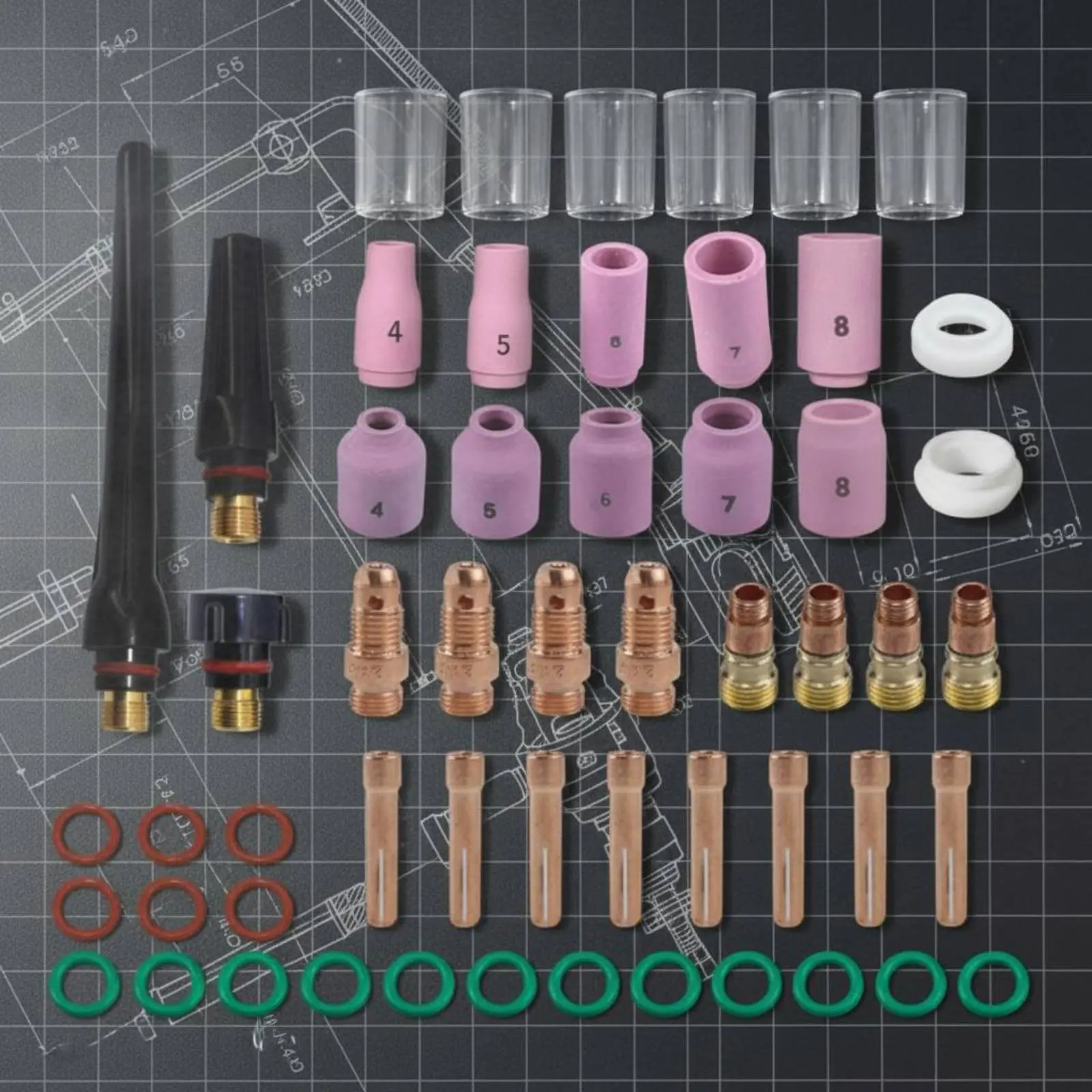 55 Pieces WP-17/18/26 Consumables Set Replacement Parts TIG Torch Consumables Kit Gas Lens Cup Kit Heat-Resistant for Metalwork
55 Pieces WP-17/18/26 Consumables Set Replacement Parts TIG Torch Consumables Kit Gas Lens Cup Kit Heat-Resistant for Metalwork