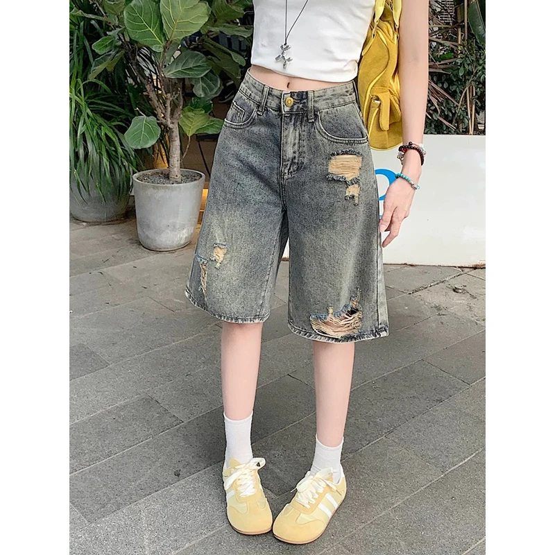 ZHIZOU Summer Women American Retro Boyfriend Jorts Hole Jean Shorts Ripped Denim Shorts Y2K 2000s Japanese Harajuku Blue Pants
ZHIZOU Summer Women American Retro Boyfriend Jorts Hole Jean Shorts Ripped Denim Shorts Y2K 2000s Japanese Harajuku Blue Pants
