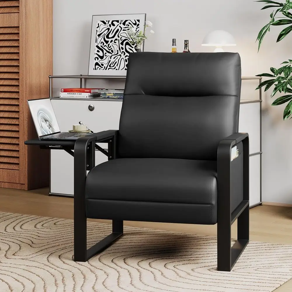 Leather Accent Chair with Metal Legs and Side Table, Comfortable Lounge Chair for Living Room or Bedroom in Black
Leather Accent Chair with Metal Legs and Side Table, Comfortable Lounge Chair for Living Room or Bedroom in Black