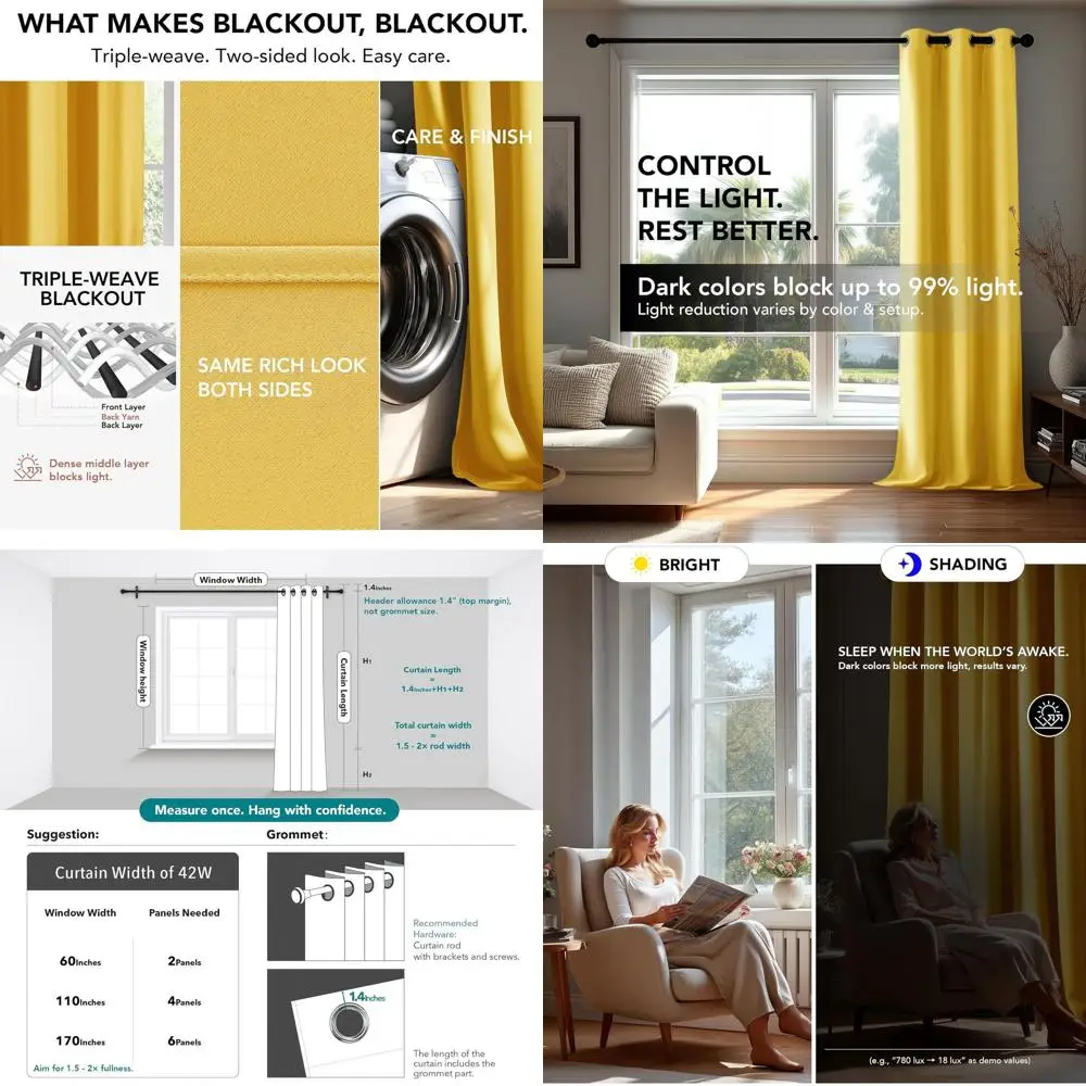 Набор из 2 мягких желтых штор с термоизоляцией и шумоподавлением, 42x120 дюймов, для спальни и гостиной
Набор из 2 мягких желтых штор с термоизоляцией и шумоподавлением, 42x120 дюймов, для спальни и гостиной