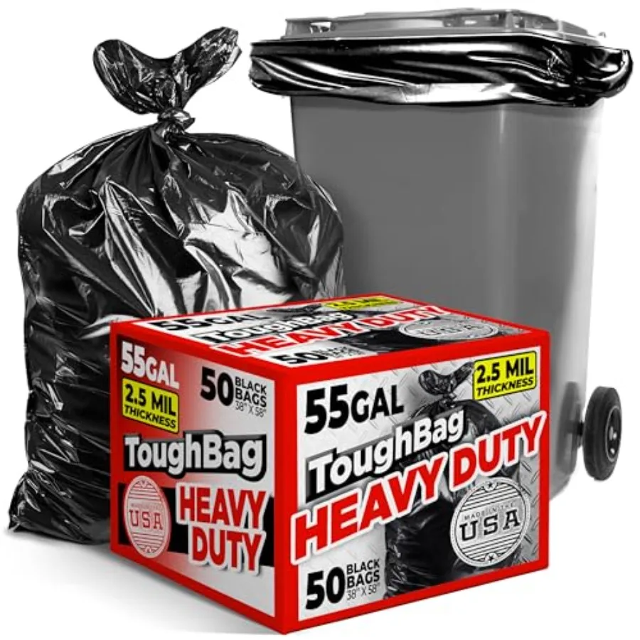 55 Gallon Trash Bags, 2.5 Mil Contractor Bags - 50 Count, Large 55-60 Gallon Trash Can Liners, Black Contractor Garbage Bags, 3
55 Gallon Trash Bags, 2.5 Mil Contractor Bags - 50 Count, Large 55-60 Gallon Trash Can Liners, Black Contractor Garbage Bags, 3