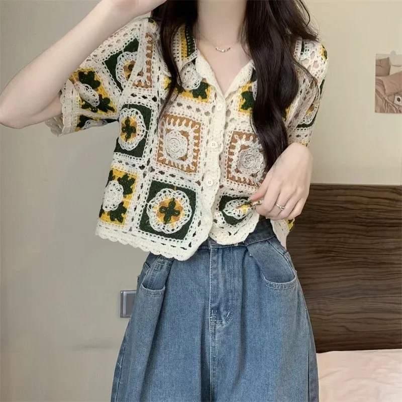 Women Cotton Crochet Tops Floral Embroidery Button Up Knit Tops Summer Vintage Grandma Style Tops V1133
Women Cotton Crochet Tops Floral Embroidery Button Up Knit Tops Summer Vintage Grandma Style Tops V1133