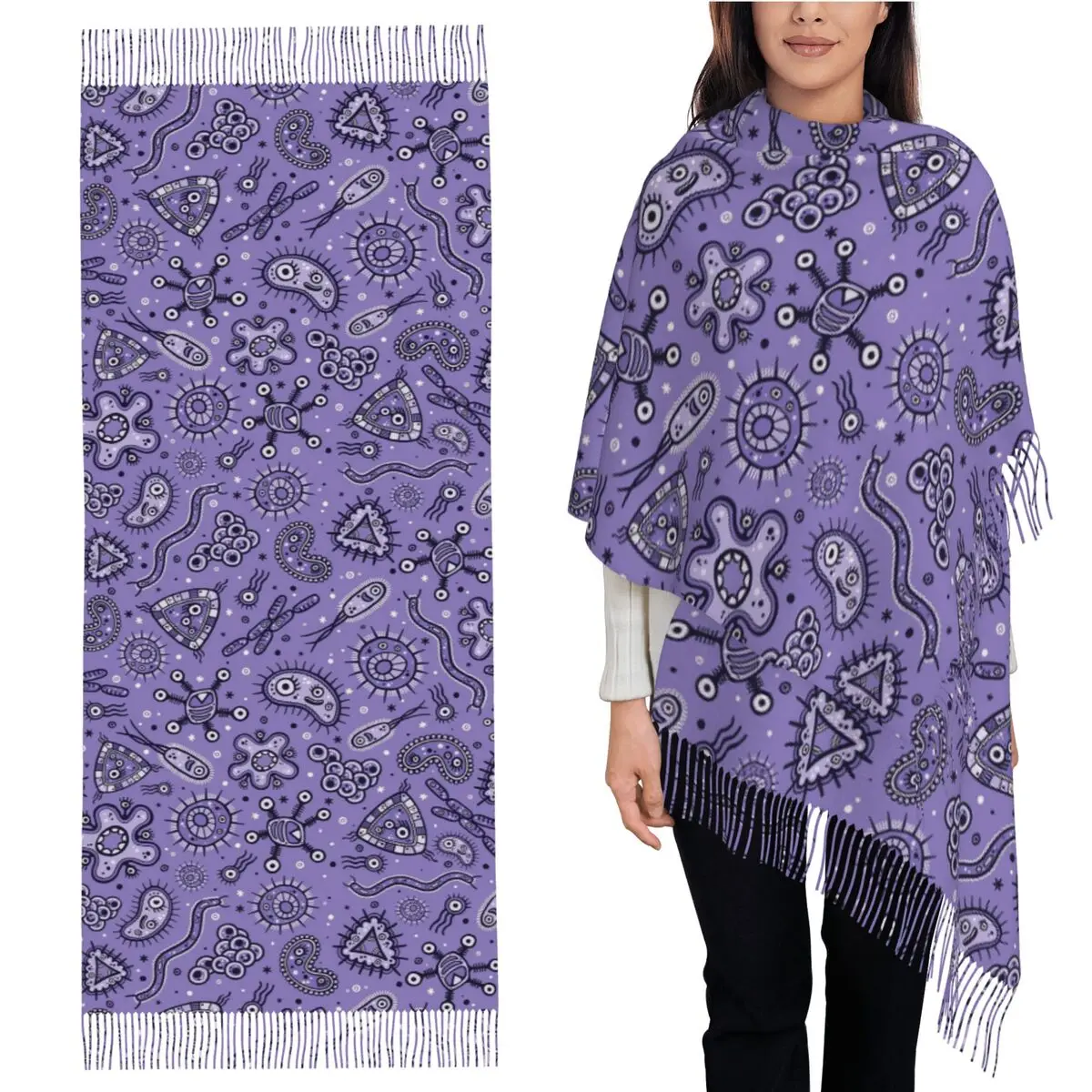 Мультяшные микробы - фиолетовый шарф, шарфы с кисточками для женщин, мягкие теплые шали и накидки, длинная осенне-зимняя шаль
Мультяшные микробы - фиолетовый шарф, шарфы с кисточками для женщин, мягкие теплые шали и накидки, длинная осенне-зимняя шаль