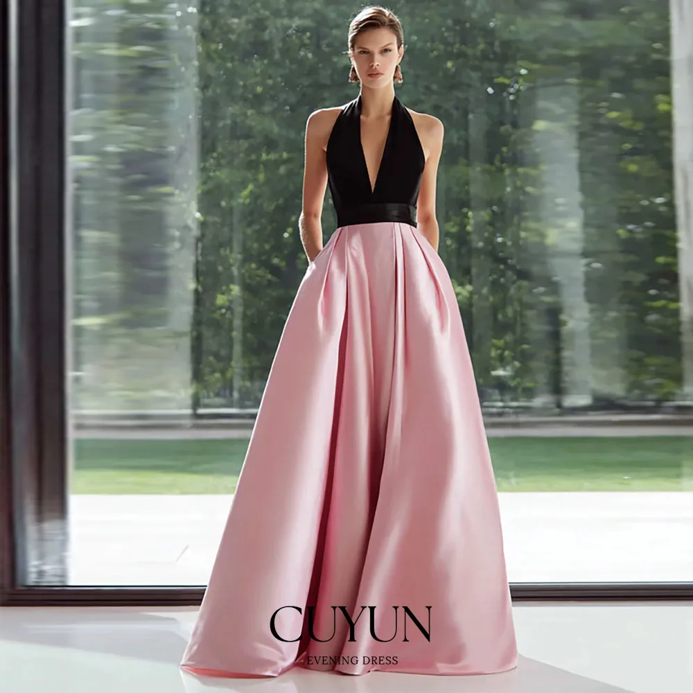 CUYUN Deep V-Neck Black and Pink Women Evening Gown Halter Sleeveless A Line Simple Long Prom Dress Customized Satin Party Gown
CUYUN Deep V-Neck Black and Pink Women Evening Gown Halter Sleeveless A Line Simple Long Prom Dress Customized Satin Party Gown