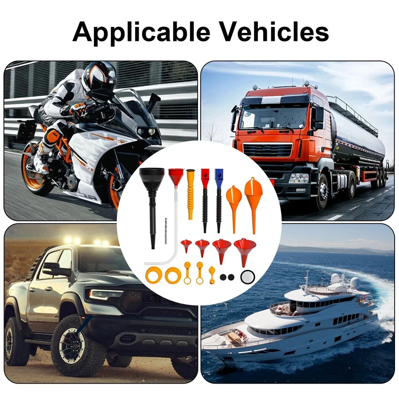 【L】19-Piece Automotive Funnel Set Comes With Multiple Funnel Types And 9 Gas Can Spout Replacements Offering Wide For Cars
【L】19-Piece Automotive Funnel Set Comes With Multiple Funnel Types And 9 Gas Can Spout Replacements Offering Wide For Cars