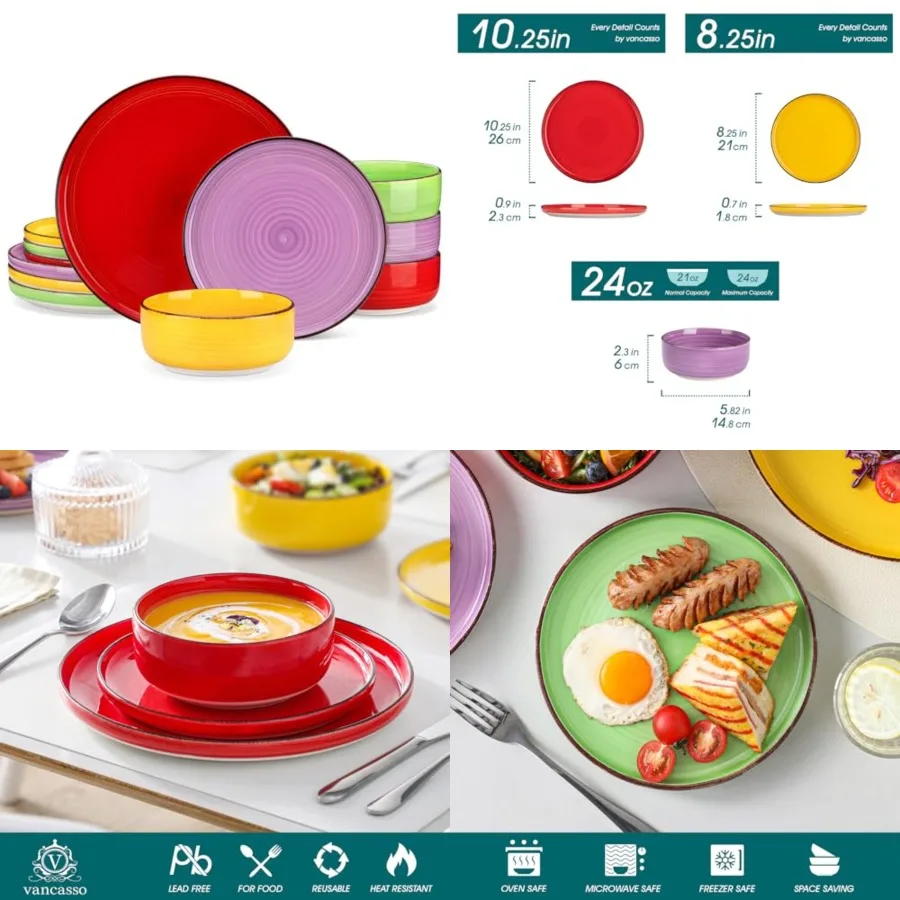 Bonita Stoneware Dinnerware Sets, 12 Pieces Dishes SetPolished Round Plates and Bowls Set for 4, Dishwasher and Microwave Safe
Bonita Stoneware Dinnerware Sets, 12 Pieces Dishes SetPolished Round Plates and Bowls Set for 4, Dishwasher and Microwave Safe