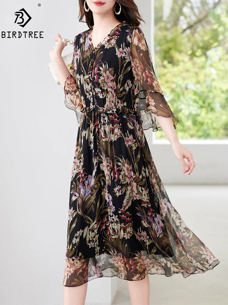 BirdTree, 100%Real Silk Ruffle Sleeve Dresses, Women V Neck Flower Print, Elegant Vintage Party Dress, Summer Autumn D47574QM
BirdTree, 100%Real Silk Ruffle Sleeve Dresses, Women V Neck Flower Print, Elegant Vintage Party Dress, Summer Autumn D47574QM