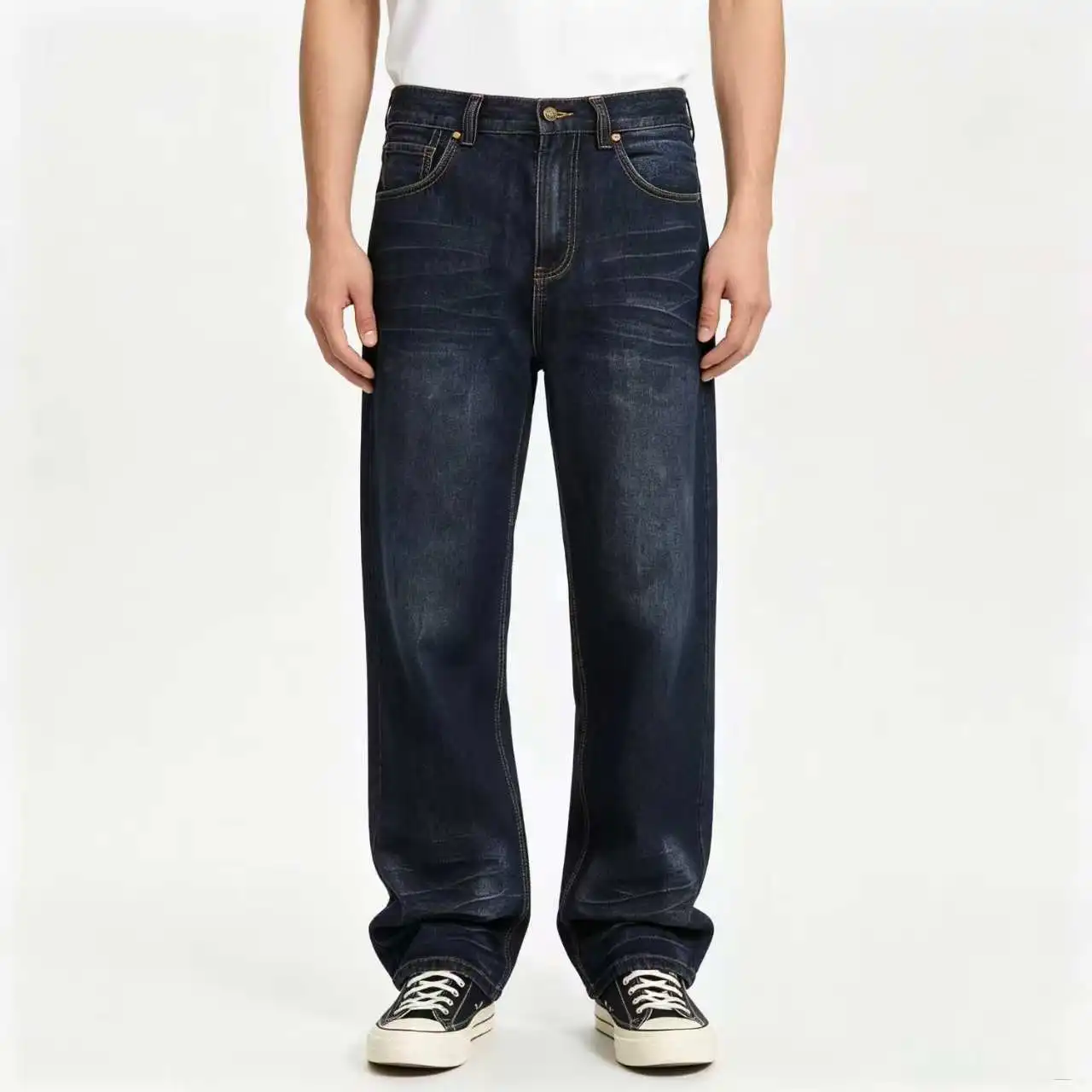 American-Style Water Ripple Gradient Straight-Leg Jeans, Leather Pockets, Ykk Zipper, Brass Buttons, 13oz Fabric, Vintage Jeans
American-Style Water Ripple Gradient Straight-Leg Jeans, Leather Pockets, Ykk Zipper, Brass Buttons, 13oz Fabric, Vintage Jeans