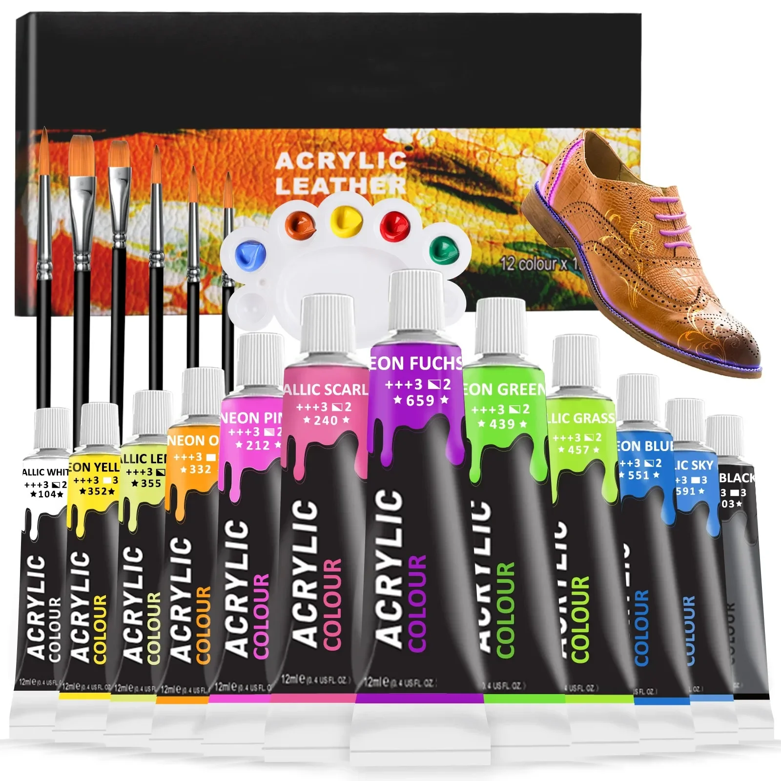 Acrylic Leather Paint Set, 12 Colors Leather Paint for Shoes,Leather Accessories,Premium Shoe Paint Kit for Sneakers,Bags
Acrylic Leather Paint Set, 12 Colors Leather Paint for Shoes,Leather Accessories,Premium Shoe Paint Kit for Sneakers,Bags