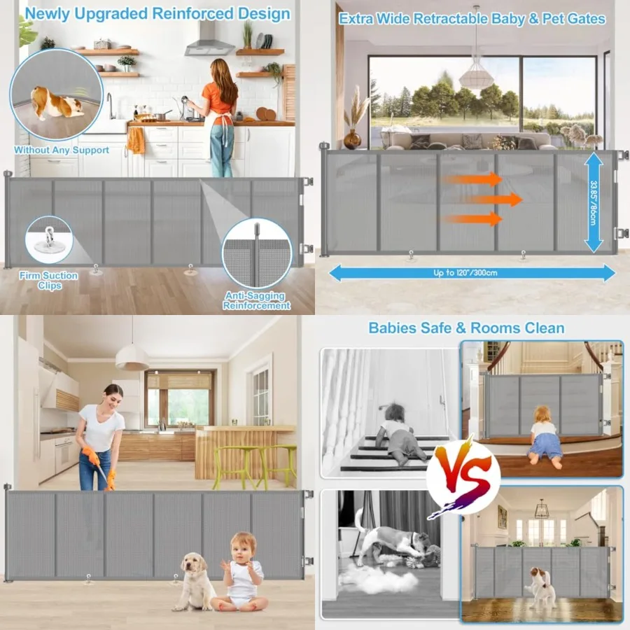 Upgrade 120 inch Retractable Baby Gates, Extra Wide Baby Gate for Large Opening Extra Long Mesh Gate for or Pet Dog Gate Child
Upgrade 120 inch Retractable Baby Gates, Extra Wide Baby Gate for Large Opening Extra Long Mesh Gate for or Pet Dog Gate Child