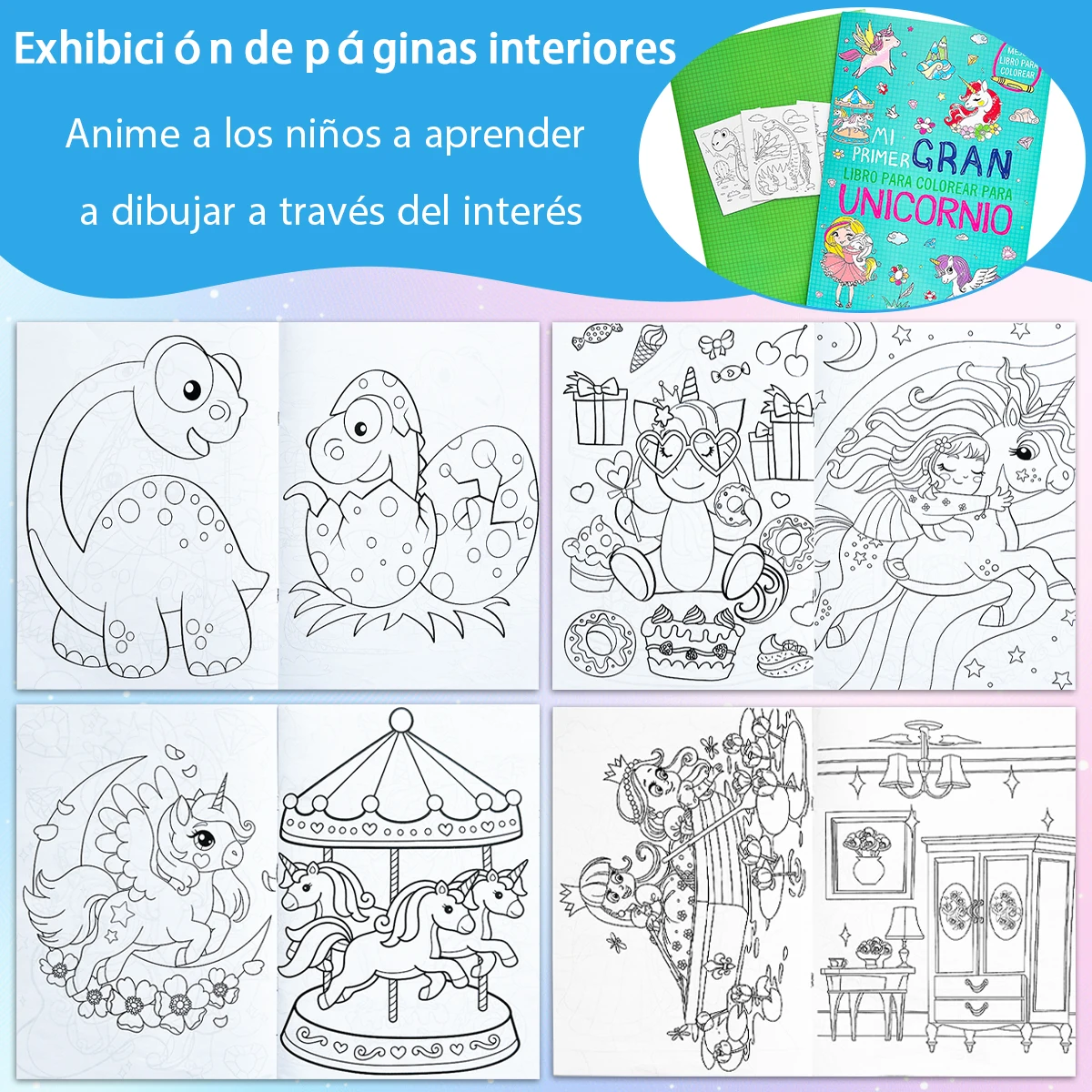 Children's Coloring Book Set: Dinosaur, Unicorn, Princess Theme Spanish language coloring Book, children's coloring booklet
Children's Coloring Book Set: Dinosaur, Unicorn, Princess Theme Spanish language coloring Book, children's coloring booklet