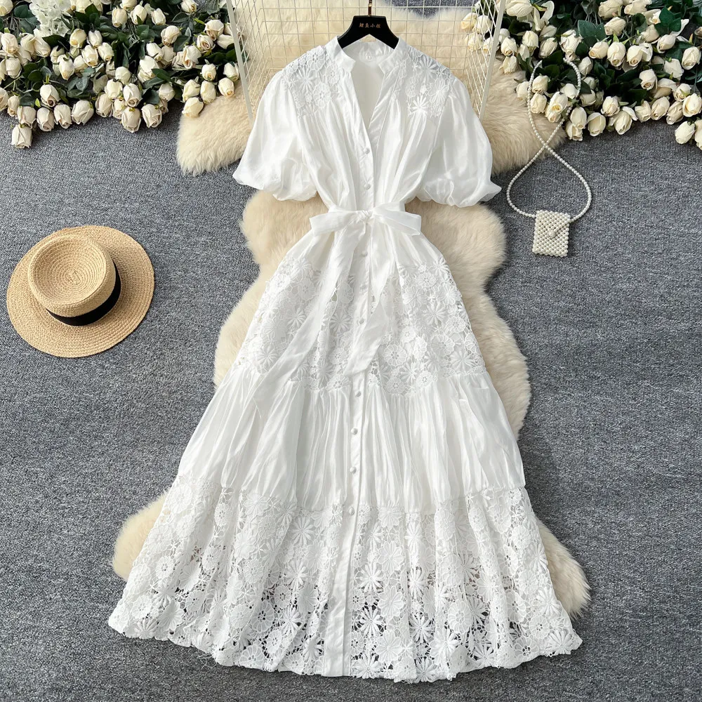 Women Lace Dresses Solid Spliced Dress A Line Long Sleeveless Ankle Lenth Single Breasted Loose Fit Casual Elegant 2026 Spring
Women Lace Dresses Solid Spliced Dress A Line Long Sleeveless Ankle Lenth Single Breasted Loose Fit Casual Elegant 2026 Spring