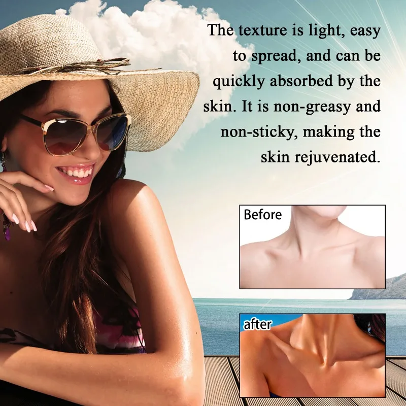 Летний лосьон для загара с бронзором для увлажнения и охлаждения кожи на открытом воздухе для улучшения развития загара
Летний лосьон для загара с бронзором для увлажнения и охлаждения кожи на открытом воздухе для улучшения развития загара