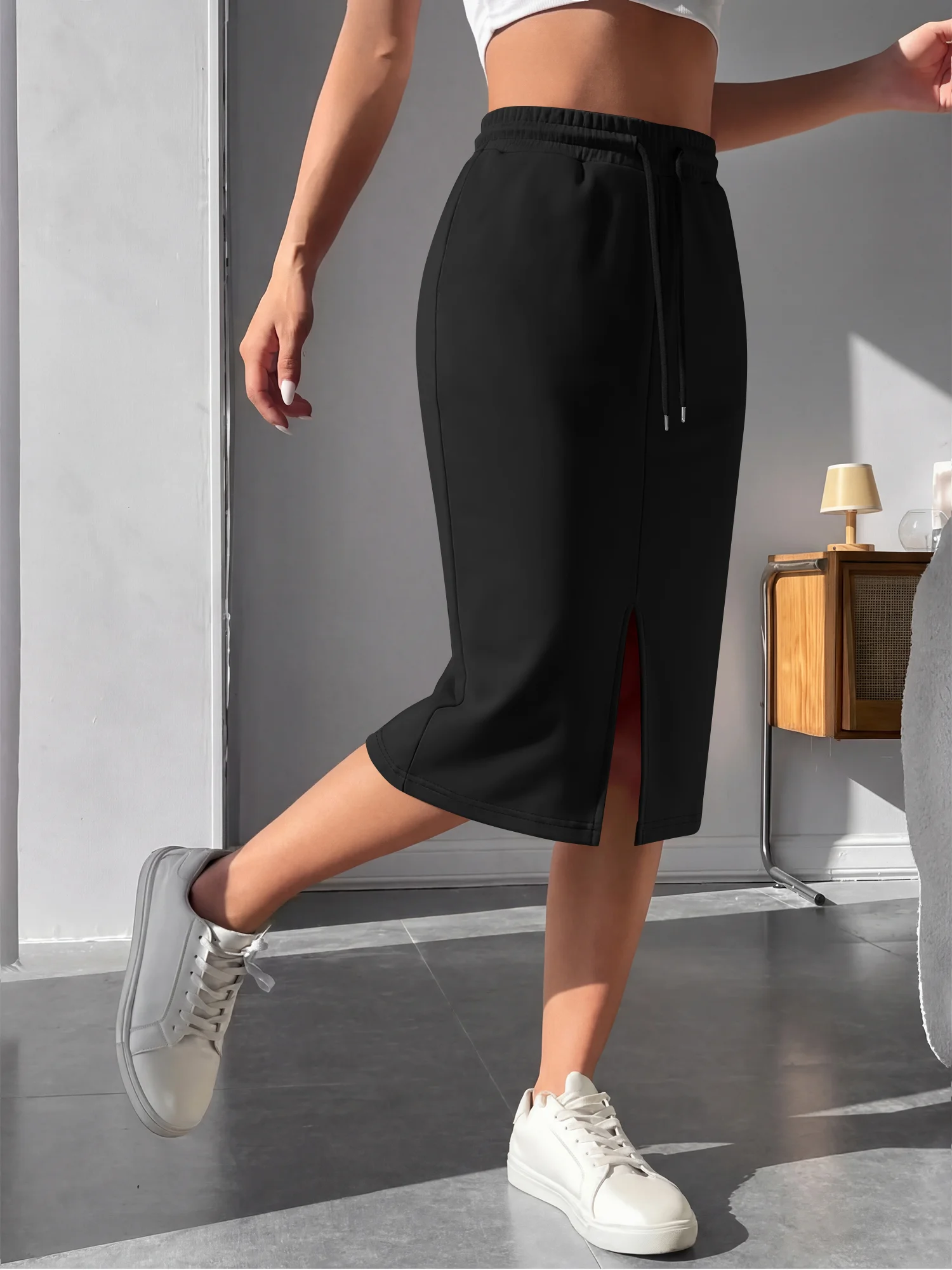 Women Casual Solid Sweat Midi Skirt High Waist Elastic Drawstring Front Slit Trendy Streetwear Daily Dating Outfit
Women Casual Solid Sweat Midi Skirt High Waist Elastic Drawstring Front Slit Trendy Streetwear Daily Dating Outfit