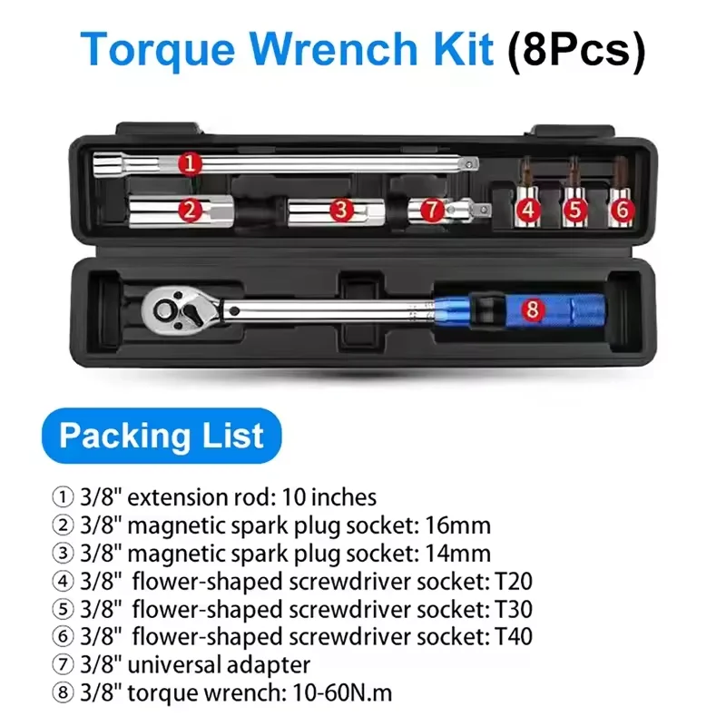 Precision-Adjustable Torque Wrench Kit 3/8" 10-60N.m with Dual-Direction Ratchet & Magnetic Spark Plug Removal Tool
Precision-Adjustable Torque Wrench Kit 3/8" 10-60N.m with Dual-Direction Ratchet & Magnetic Spark Plug Removal Tool