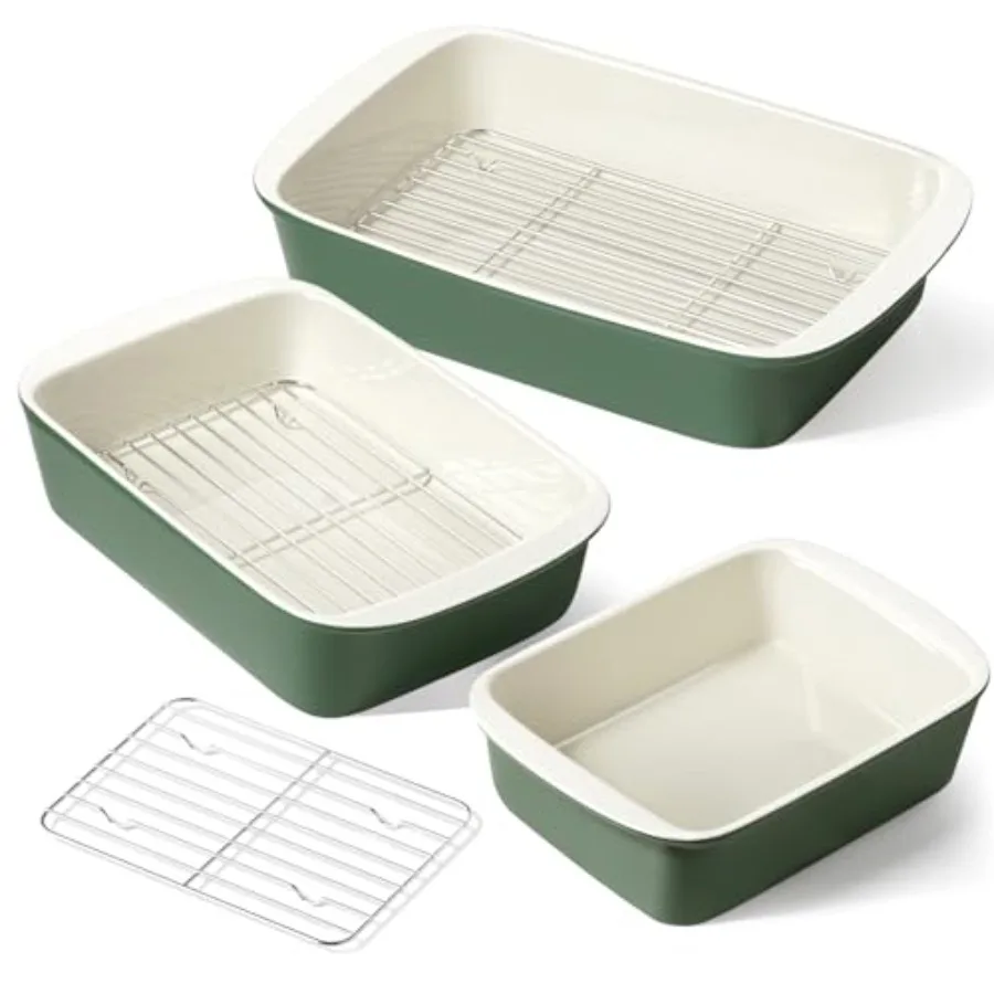 Deep Casserole Dishes for Oven, 13.7"x9.6" Ceramic Baking Dish Set with Roasting Racks, Large Lasagna Pans with Handles, Rectan
Deep Casserole Dishes for Oven, 13.7"x9.6" Ceramic Baking Dish Set with Roasting Racks, Large Lasagna Pans with Handles, Rectan
