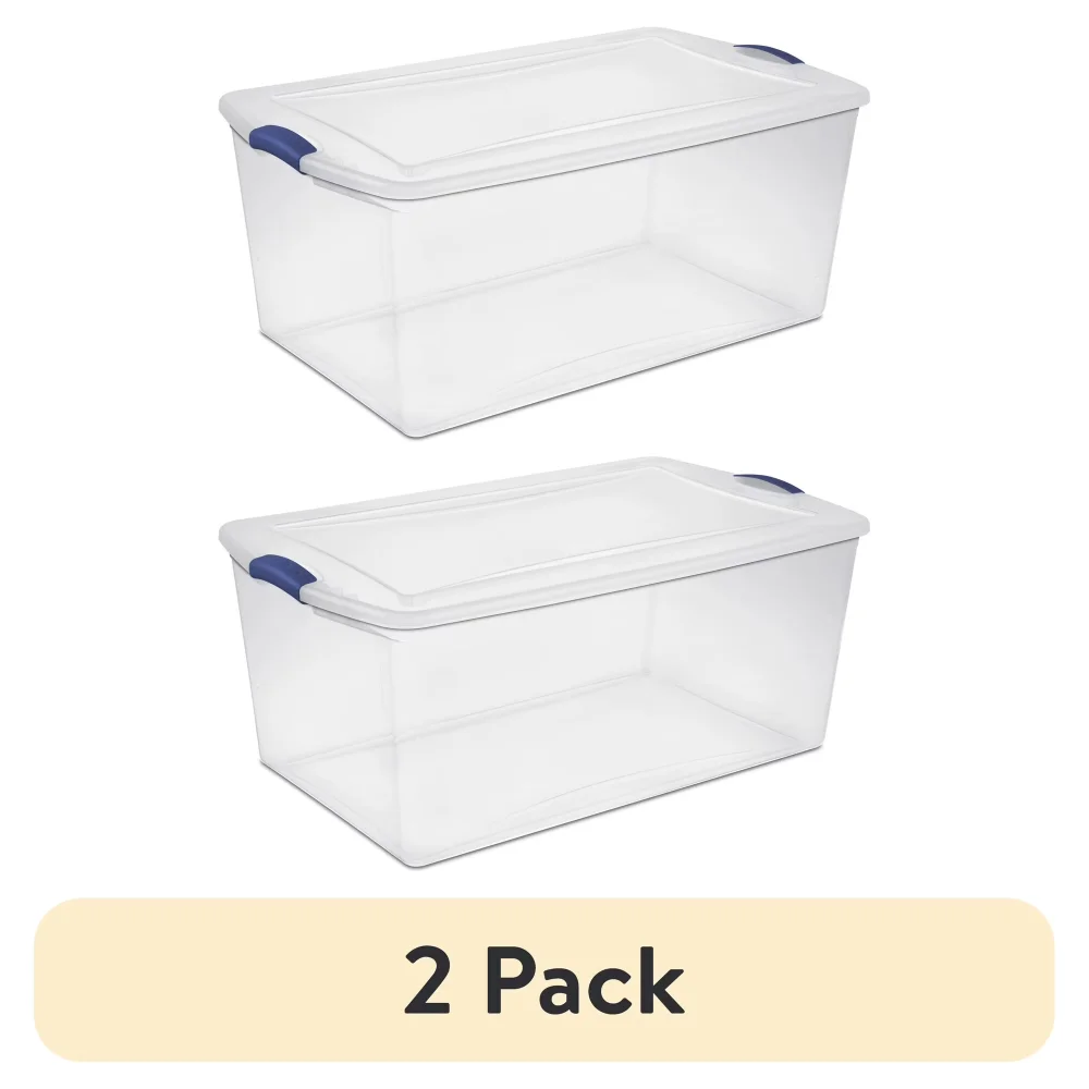 (2 pack)105 Quart Extra-Large Latching Storage Bin, Clear Plastic Storage Container with Latch Lid, Blue (Shipment from Walmart)
(2 pack)105 Quart Extra-Large Latching Storage Bin, Clear Plastic Storage Container with Latch Lid, Blue (Shipment from Walmart)