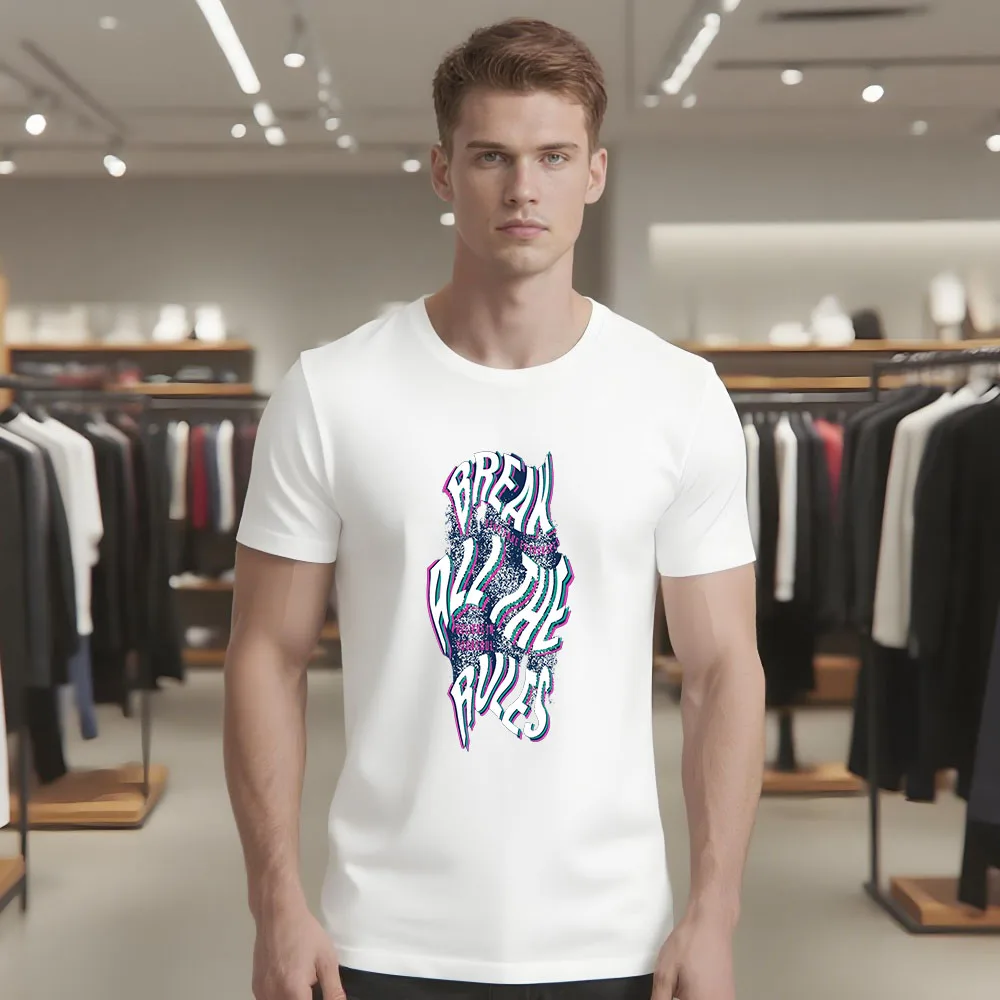 Letter print trendy men's 3D short-sleeved T-shirt, cotton round neck top, party wear, machine washable, soft and breathable
Letter print trendy men's 3D short-sleeved T-shirt, cotton round neck top, party wear, machine washable, soft and breathable