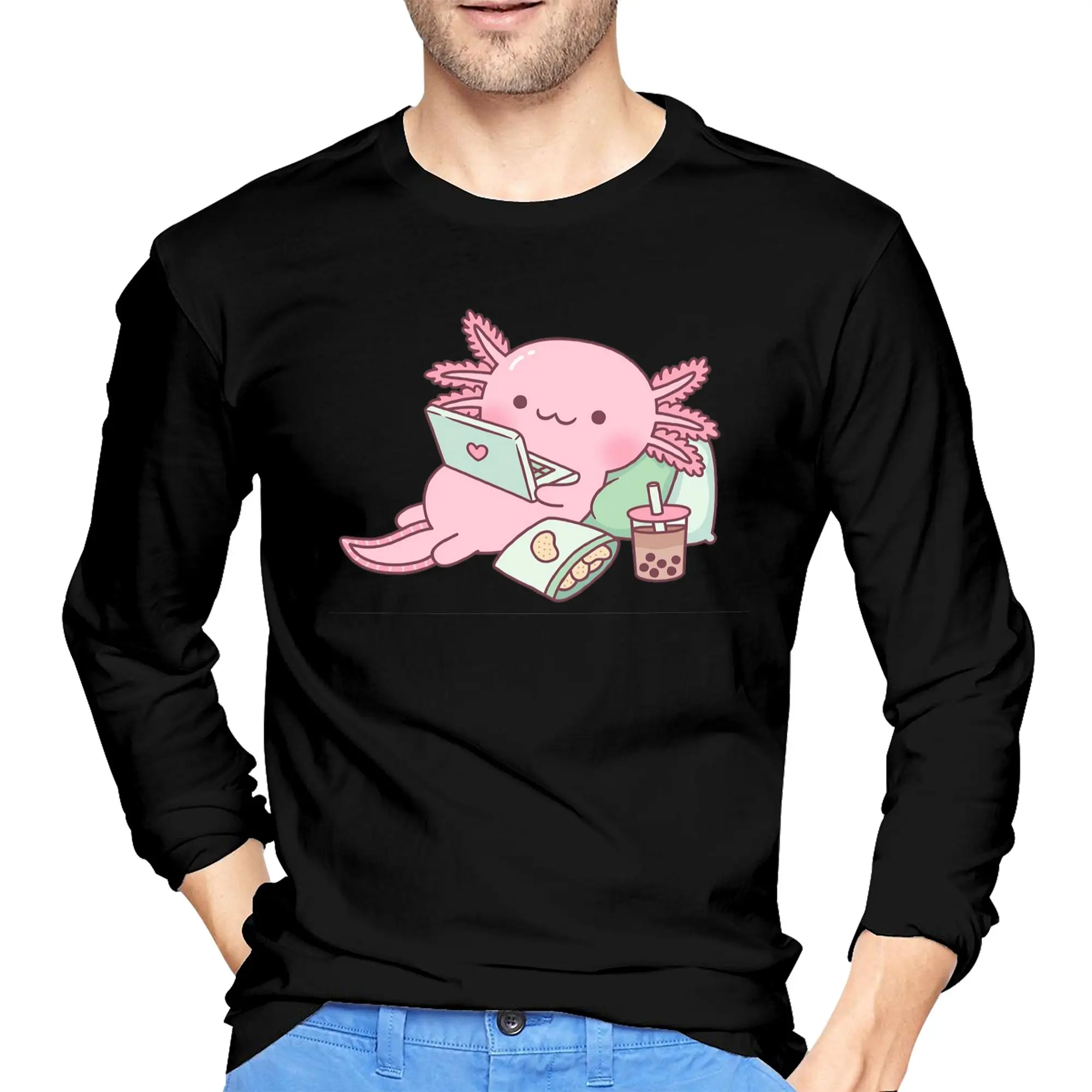 Милая мужская футболка с длинными рукавами Chilling Axolotl, модные футболки с круглым вырезом, весенние и осенние мужские топы
Милая мужская футболка с длинными рукавами Chilling Axolotl, модные футболки с круглым вырезом, весенние и осенние мужские топы