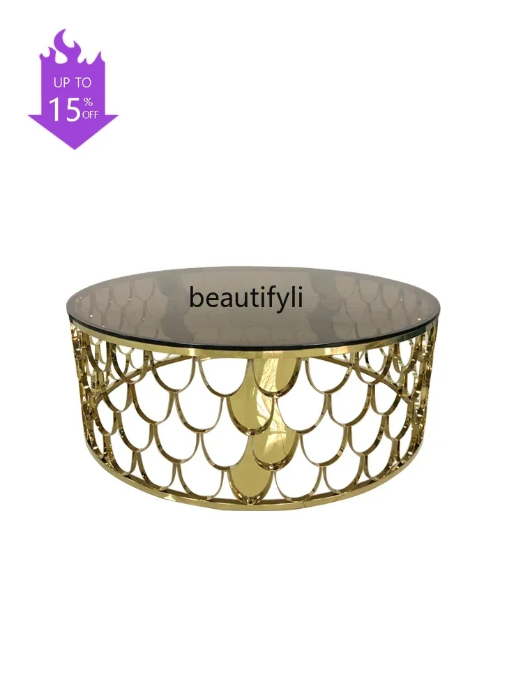 Light luxury natural marble round fish scale coffee table living room brushed brass coffee table rock slab6239
Light luxury natural marble round fish scale coffee table living room brushed brass coffee table rock slab6239