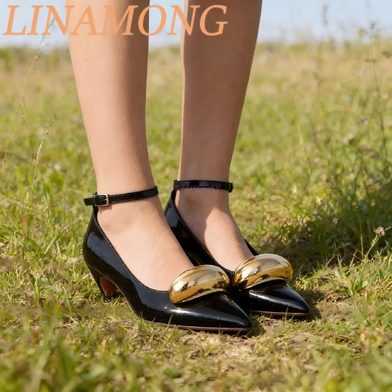 Pointed Brass Decoration Low Heel Pump Fashionable Straight Strap Black Ankle Buckle Design Simple Temperament Toe Cap Sandals
Pointed Brass Decoration Low Heel Pump Fashionable Straight Strap Black Ankle Buckle Design Simple Temperament Toe Cap Sandals