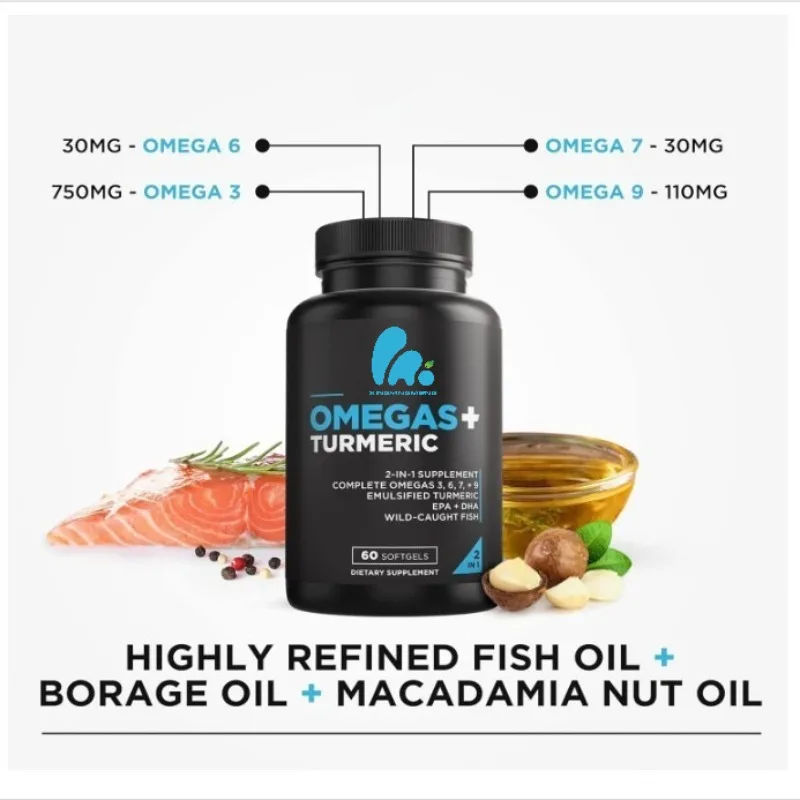 Curcumin fish oil soft capsules containing Omega 3, 6, 7, and 9, frankincense curcumin EPA+DHA - Joint immune health support
Curcumin fish oil soft capsules containing Omega 3, 6, 7, and 9, frankincense curcumin EPA+DHA - Joint immune health support